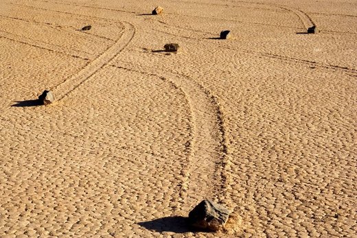 Sailing stones in Death Valley