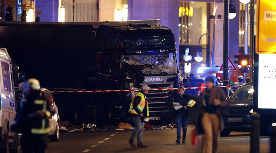 A truck is seen near the Christmas market in Berlin, Germany December 19, 2016