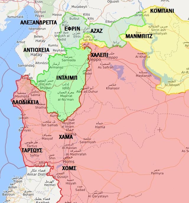 Πολεμικός χάρτης της βορειοδυτικής Συρίας